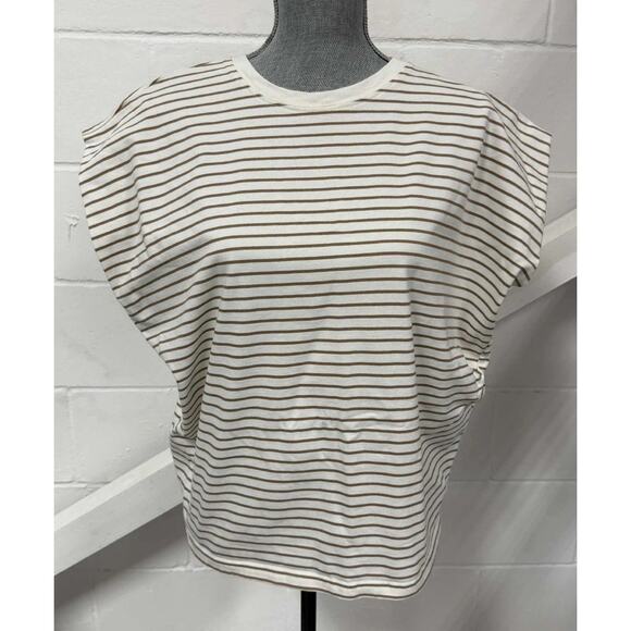 Anthropologie Pistola Trina Muscle Tee Sable Striped Boxy Fit Crew Neck Small - Picture 1 of 8